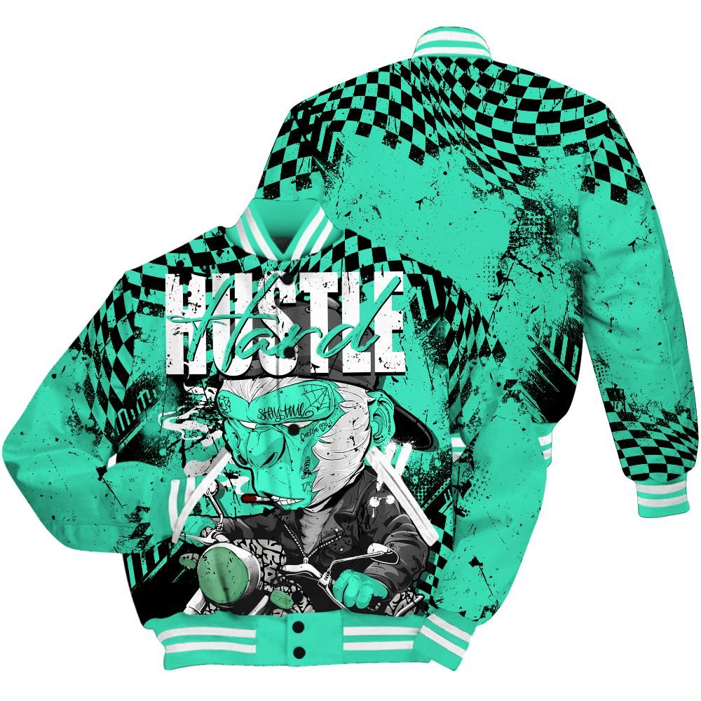 Varsity Jacket To Match Black Green Glow 3s - Hustle Hard Monkey Green Glow 3s All Over Print