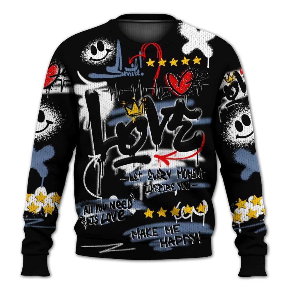 Knitted Sweater To Match Mid Space Jam 1s - Happy Love Beats Graffiti Streetwear