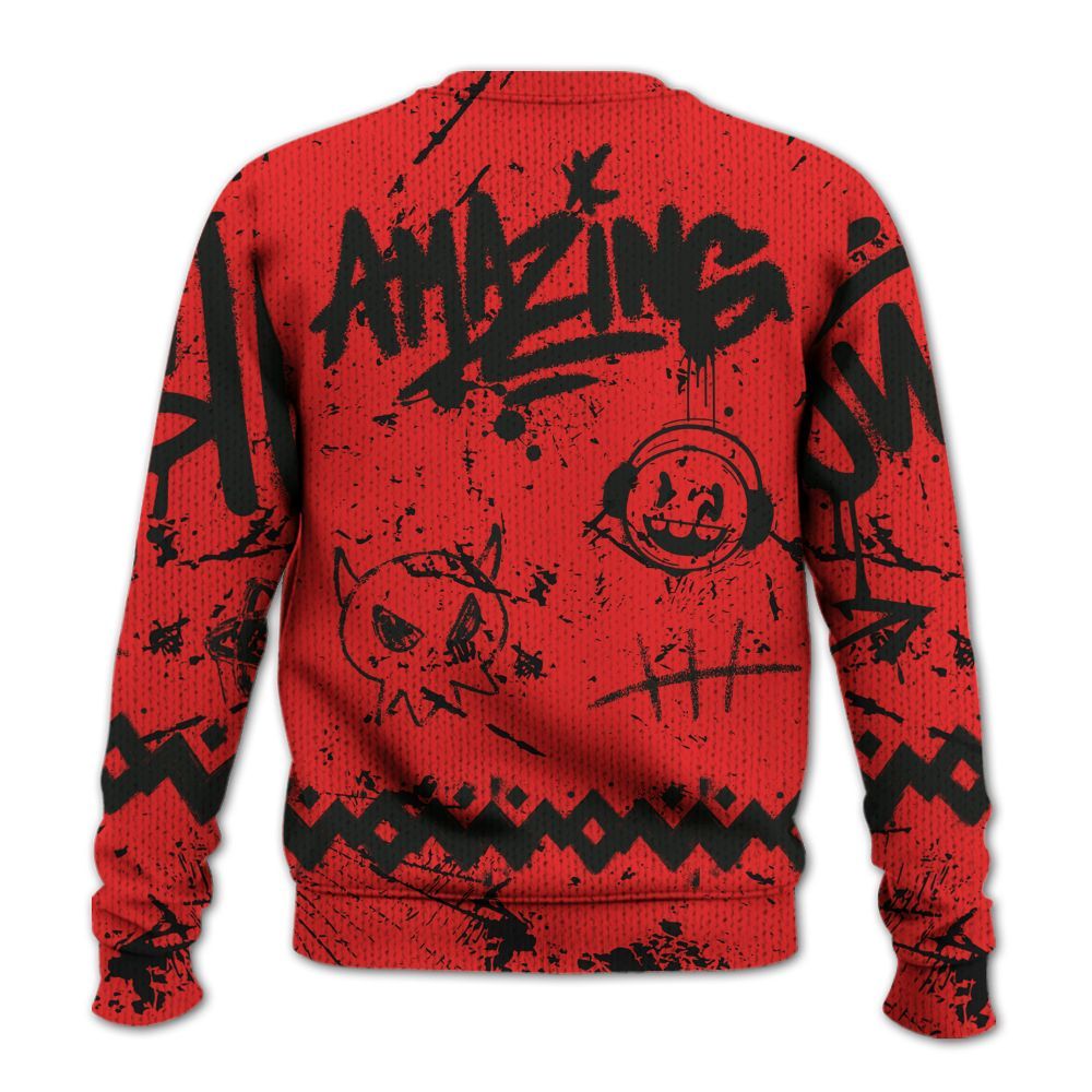 Knitted Sweater To Match Red Thunder 4s - Friday Sneaker Crayon