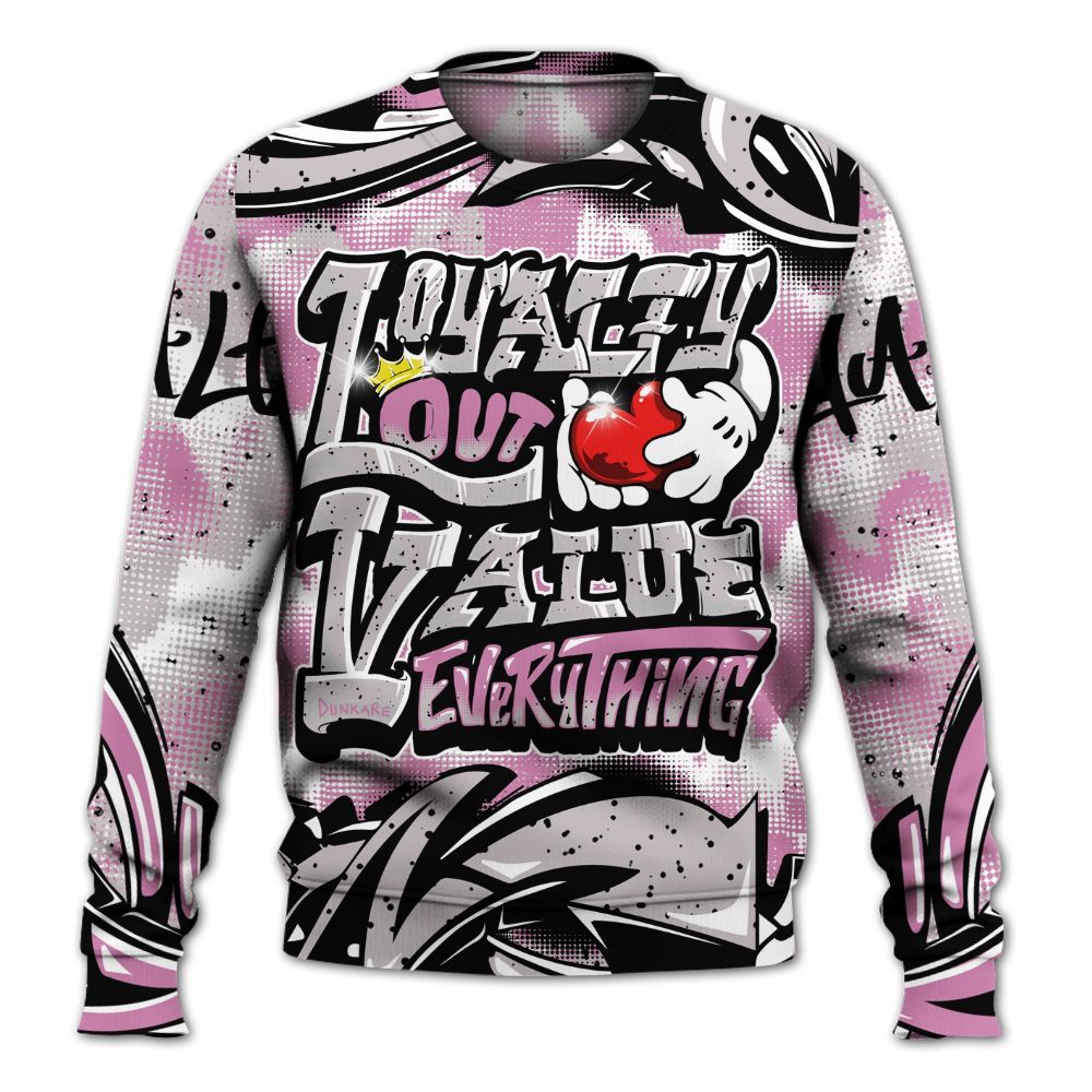 Sweatshirt To Match Neutral Grey Black White Orchid 4s - Loyalty Out Value Graffiti All Over Print