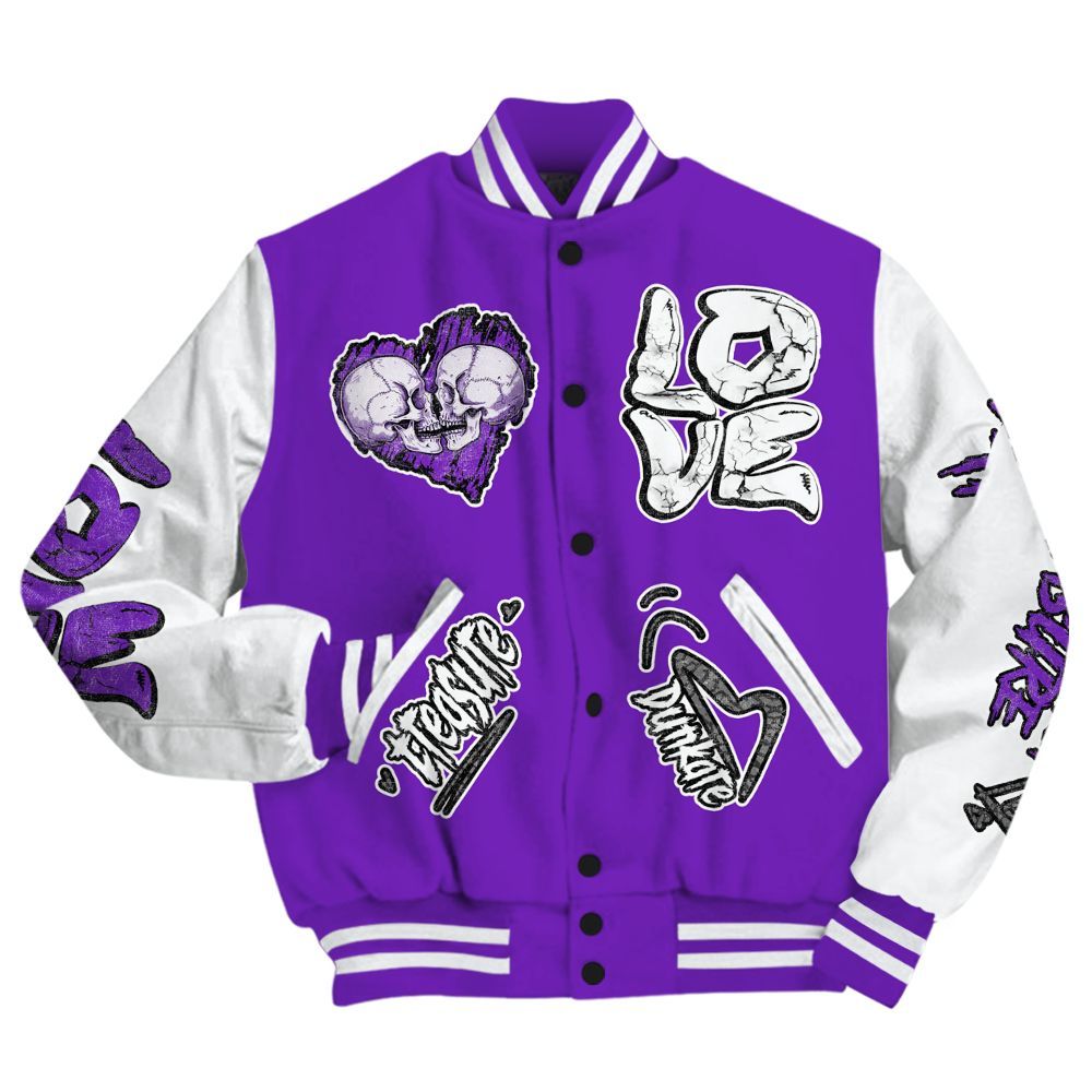 Varsity Jacket To Match Retro Dark Iris 3s - Skull Love All Over Print