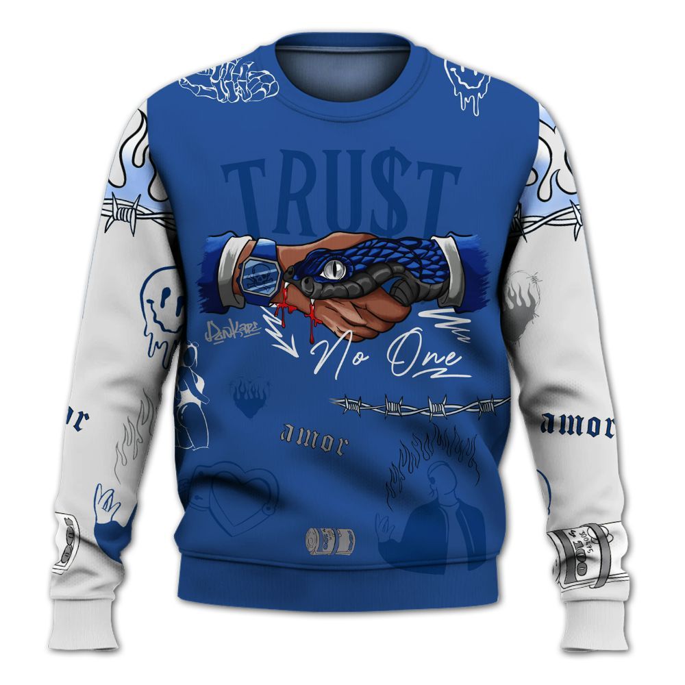 Sweatshirt To Match High OG True Blue 1s - Snake Trust No One All Over Print