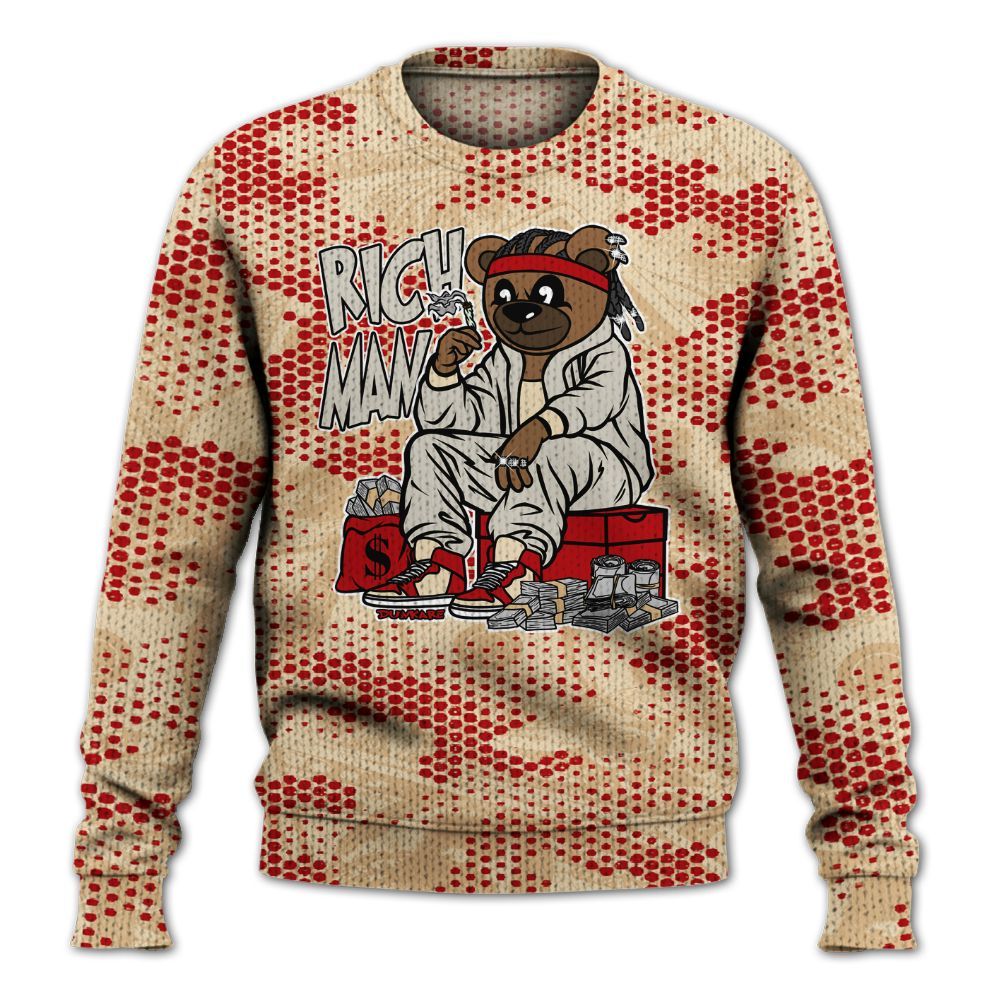 Knitted Sweater To Match Dunk Low Strawberry Waffle - Rich Man Bear Banknotes Art