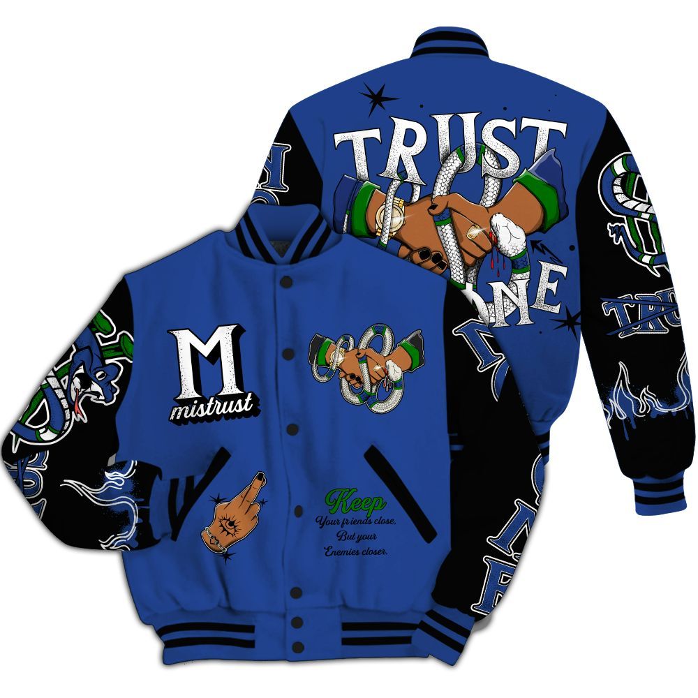 Varsity Jacket To Match Retro Hyper Royal 13s - Trust No One Snake-Bite Street Style All Over Print