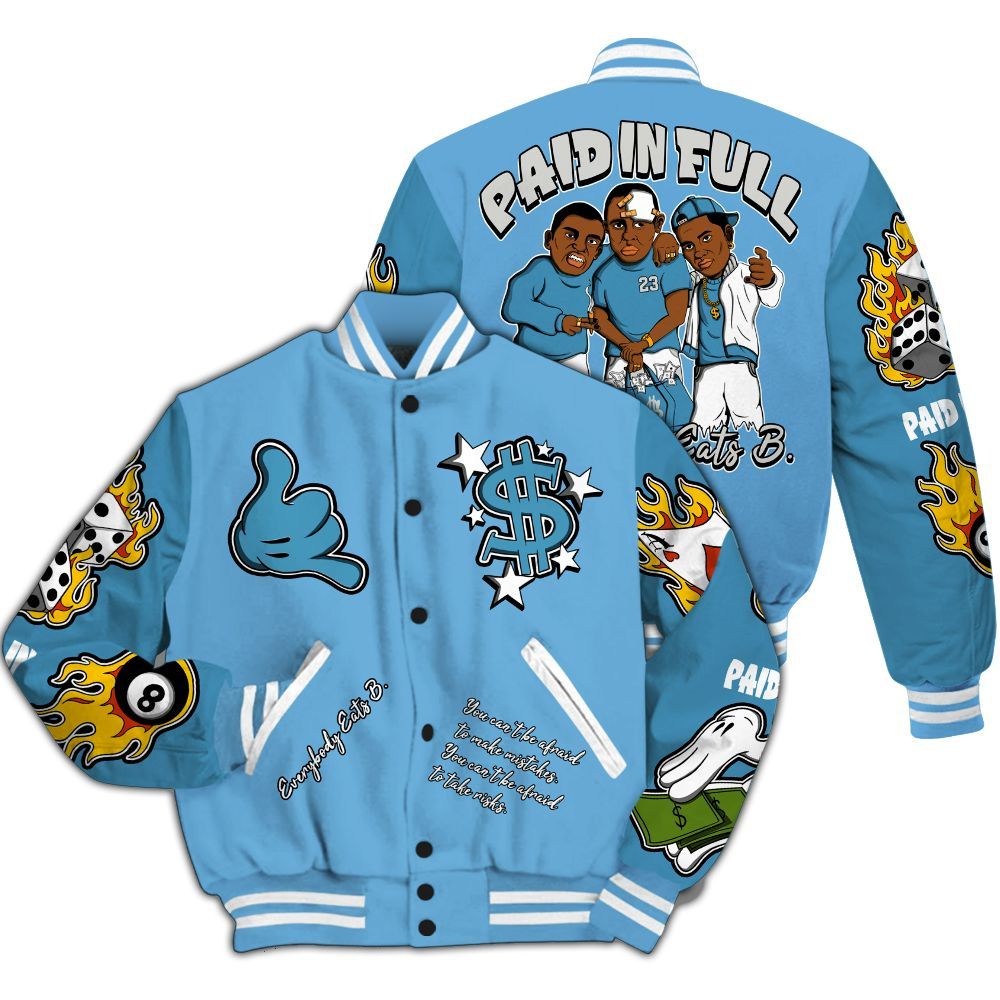 Varsity Jacket To Match SB Dunk Low University Blue Shirt, Funny Everybody Paid In Full Graphic All Over Print