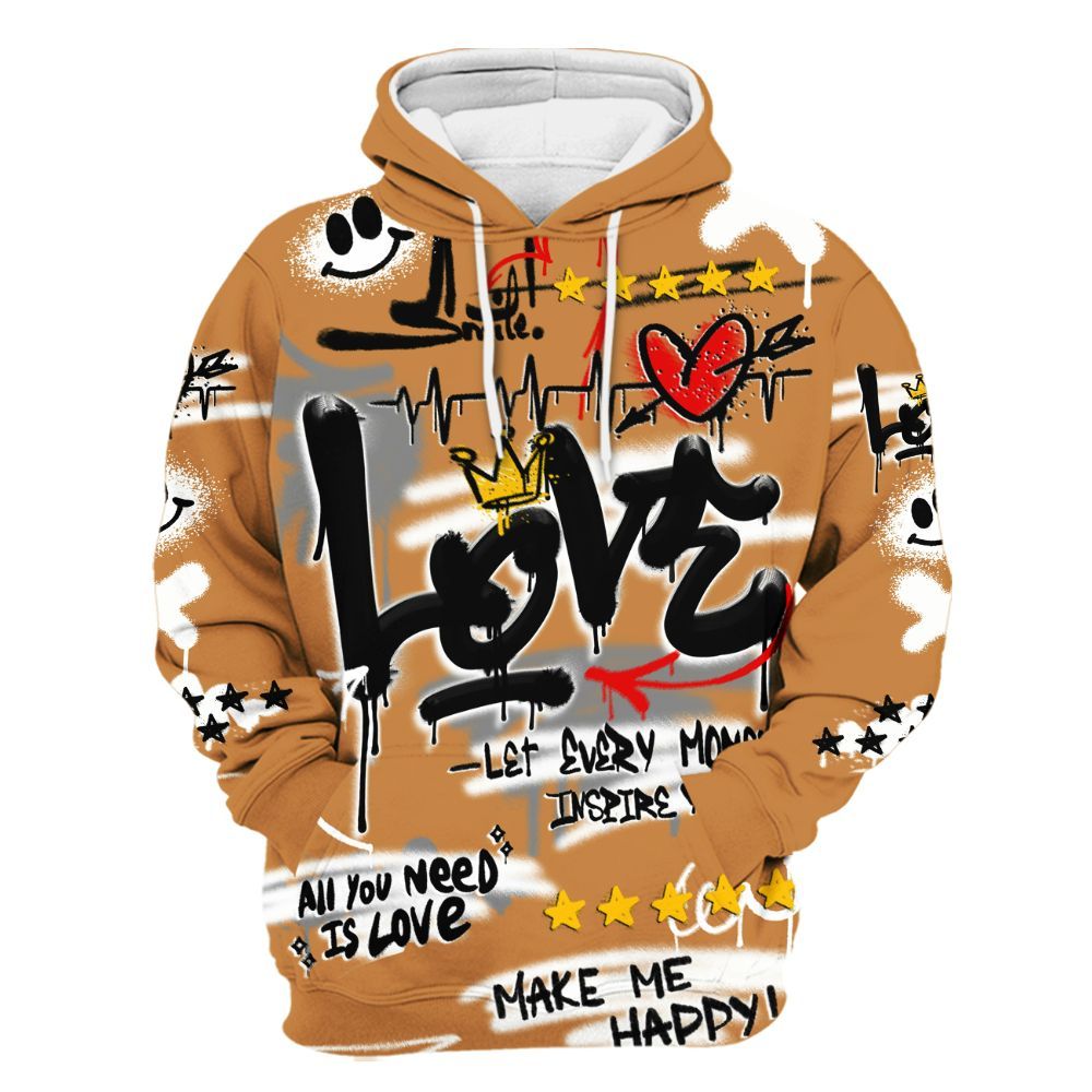 Hoodie To Match Dunk Low Nature Wheat Suede - Happy Love Beats Graffiti Streetwear All Over Print
