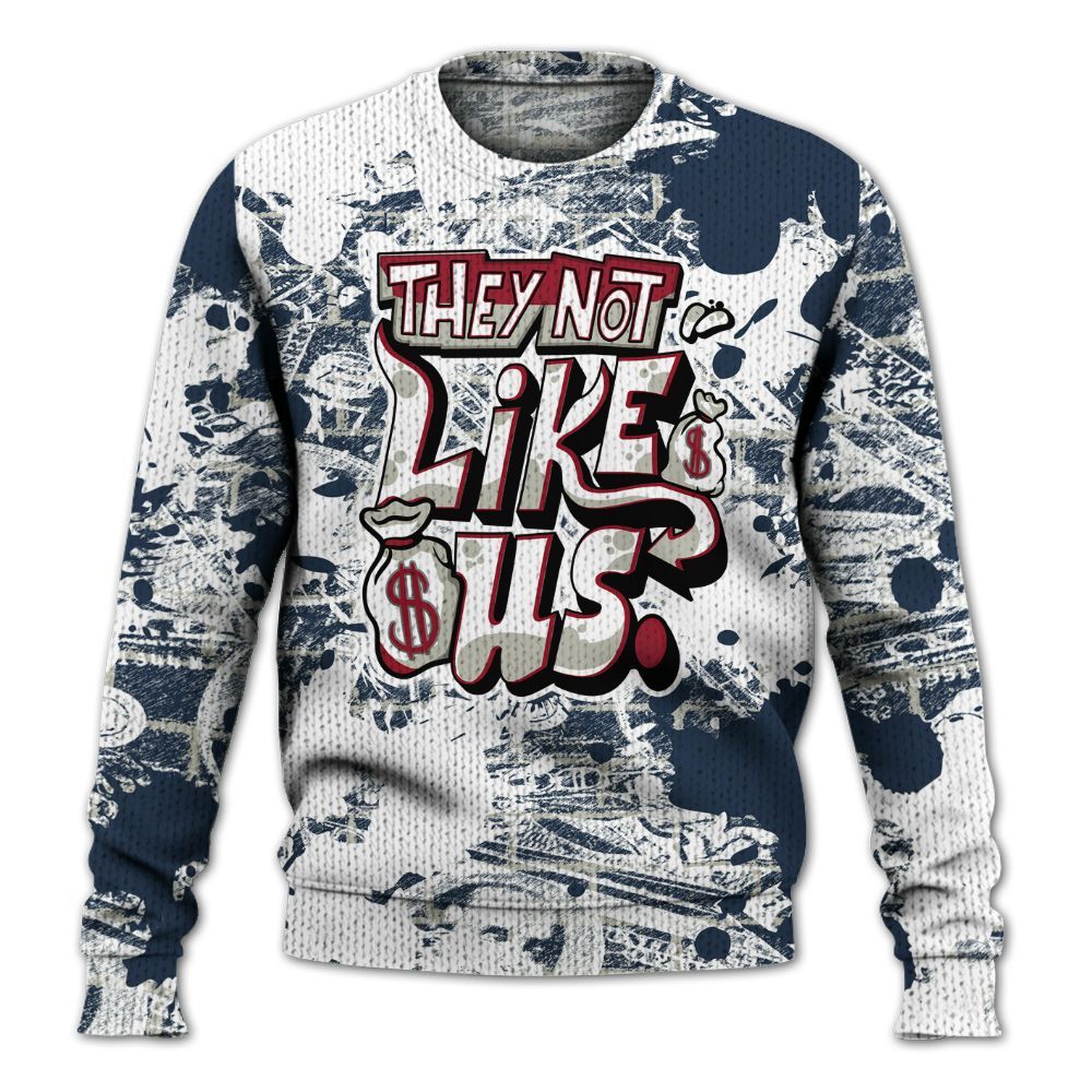 Knitted Sweater To Match White Midnight Navy 6s - Dislike Us Graphic Street Art