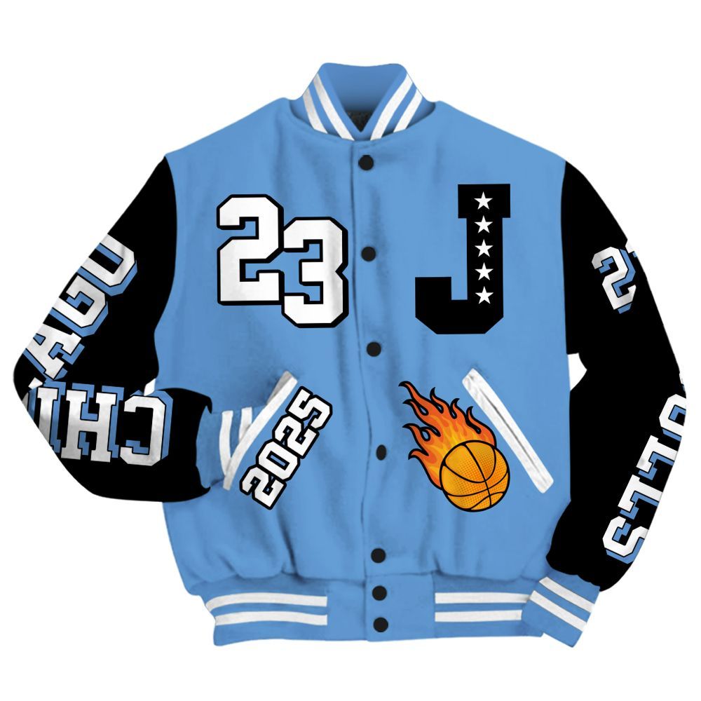 Varsity Jacket To Match Black University Blue 5s - Chicago 23 Basketball All Over Print