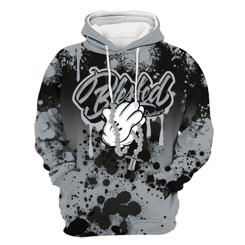 Hoodie To Match Black Wolf Grey 12s - God Blessed Ink Drip All Over Print