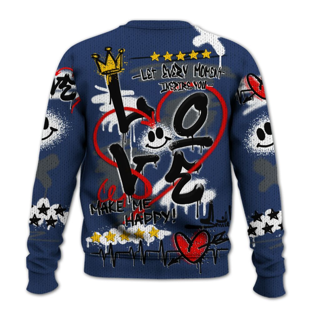 Knitted Sweater To Match Retro Flint 13s - Happy Love Beats Graffiti Streetwear