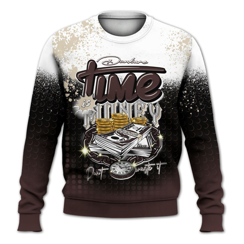 Sweatshirt To Match Burgundy Crush 3s - Halftone Time Is Money All Over Print