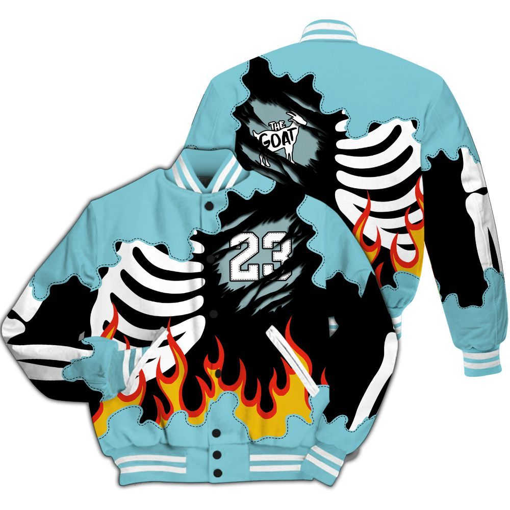 Varsity Jacket To Match Low Legend Blue 11s - Burning Skeleton 23 G.O.A.T All Over Print