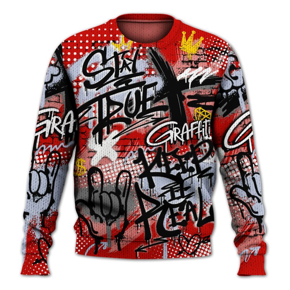 Knitted Sweater To Match Fire Red 6s - True It Real Graffiti Streetwear