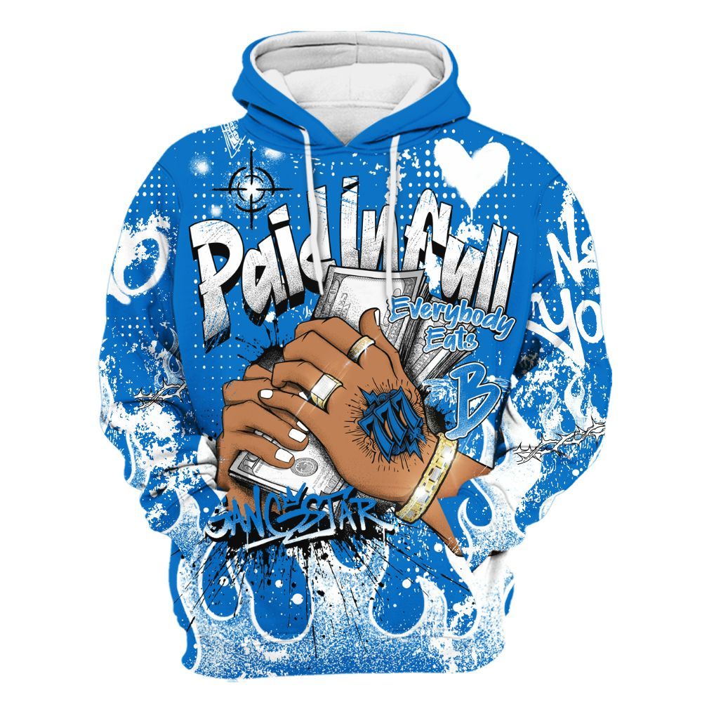 Hoodie To Match Blueberry 12s - Lucky Money Paid In Full Graffiti All Over Print