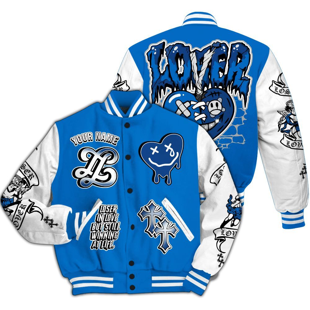 Varsity Jacket To Match Blueberry 12s - LOVER LOSER Custom Name Baseball Varsity Jacket All Over Print