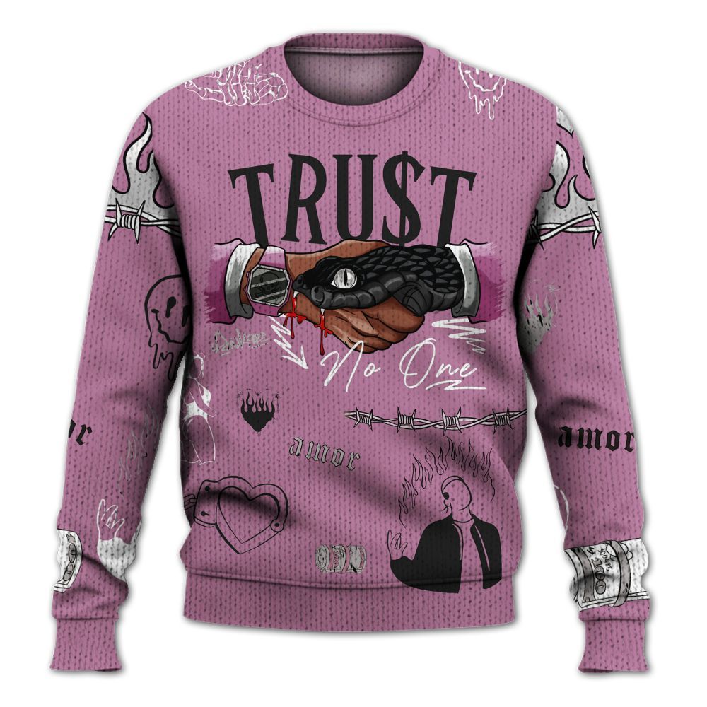 Knitted Sweater To Match Neutral Grey Black White Orchid 4s - Trust No One Graphic