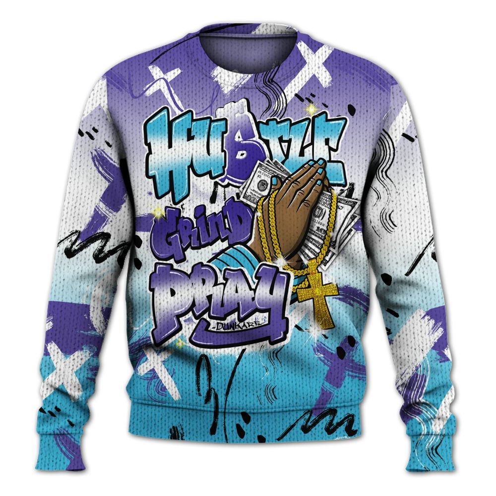Knitted Sweater To Match Retro Aqua 6s - Money Hustle Grind Pray