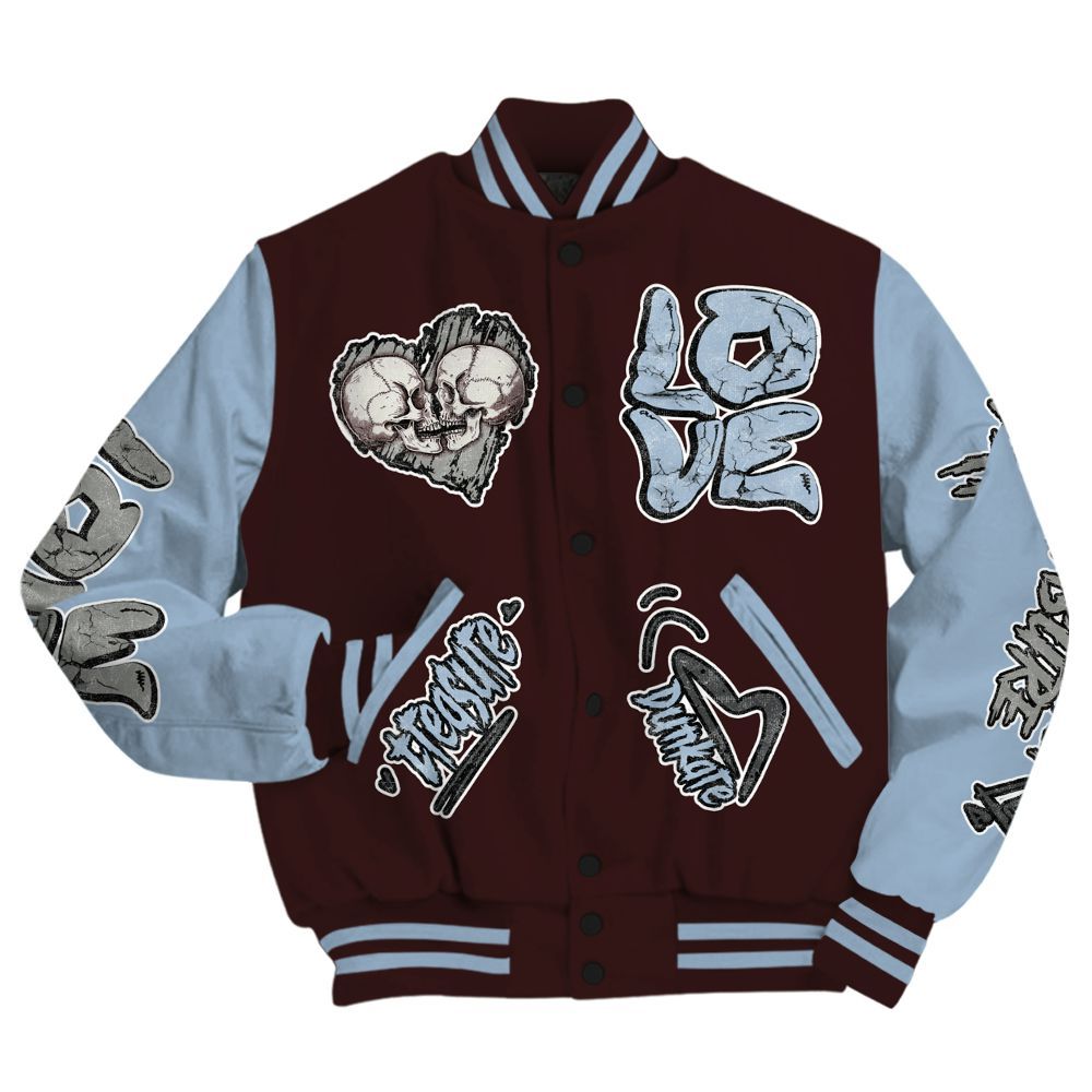 Varsity Jacket To Match Burgundy 5s - Skull Bear All Over Print