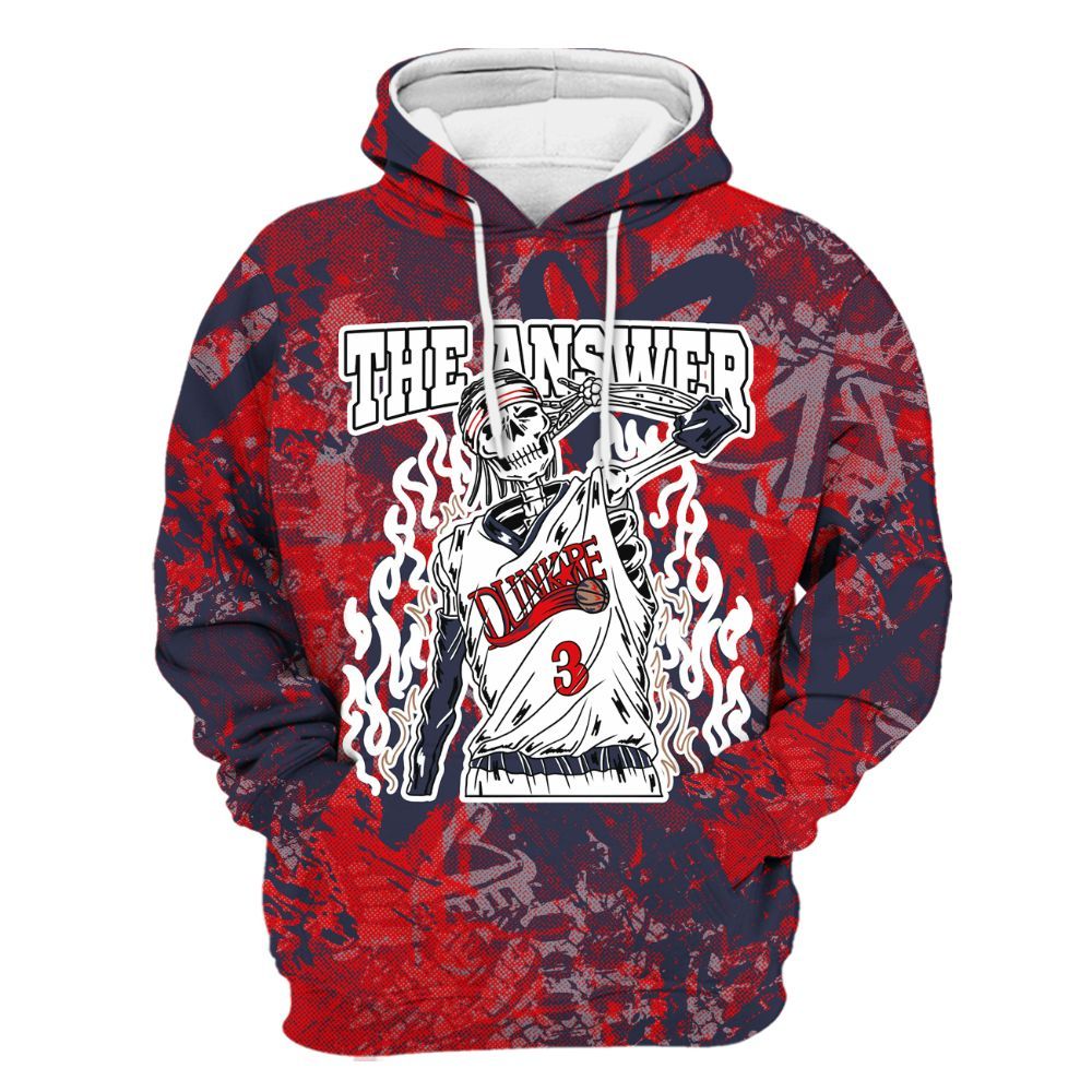 Hoodie To Match Low OG Howard Bison 1s - Allen Answer Skeleton Heart All Over Print