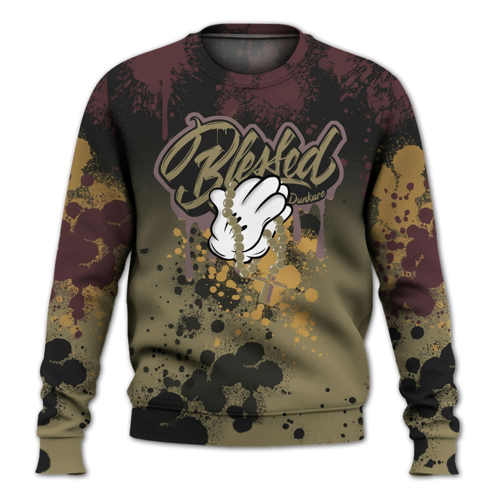 Sweatshirt To Match Black Olive 7s - God Blessed Ink Drip All Over Print