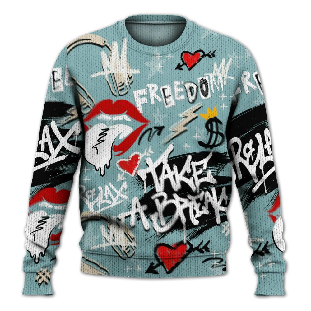 Knitted Sweater To Match Dunk Low Glacier Blue Pale Ivory - Take Break Freedom Graffiti Streetwear