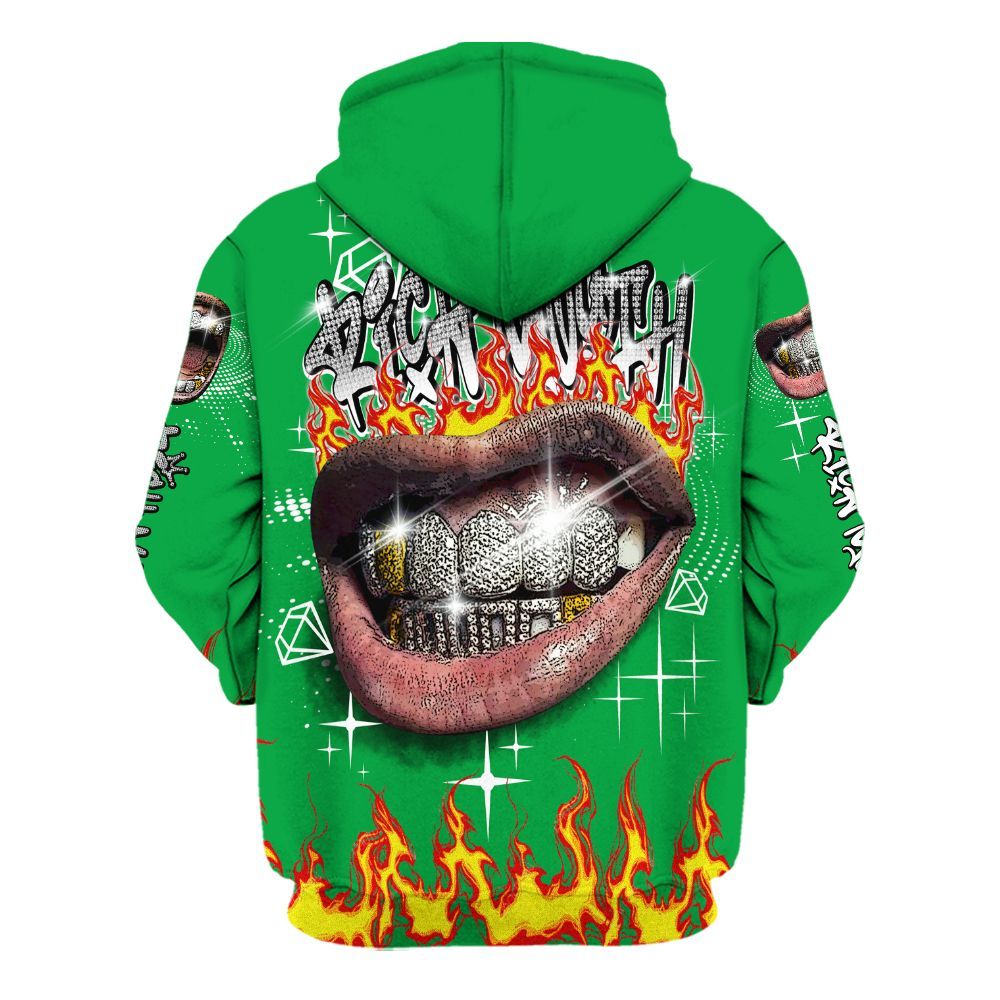 Hoodie To Match Low Lucky Green 1s - Rich Mouth Fire Rap Retro 90s All Over Print