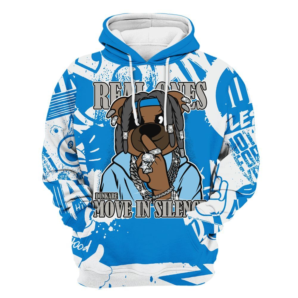 Hoodie To Match Industrial Blue 4s - Silent Achievers Bear Monogram Graffiti All Over Print