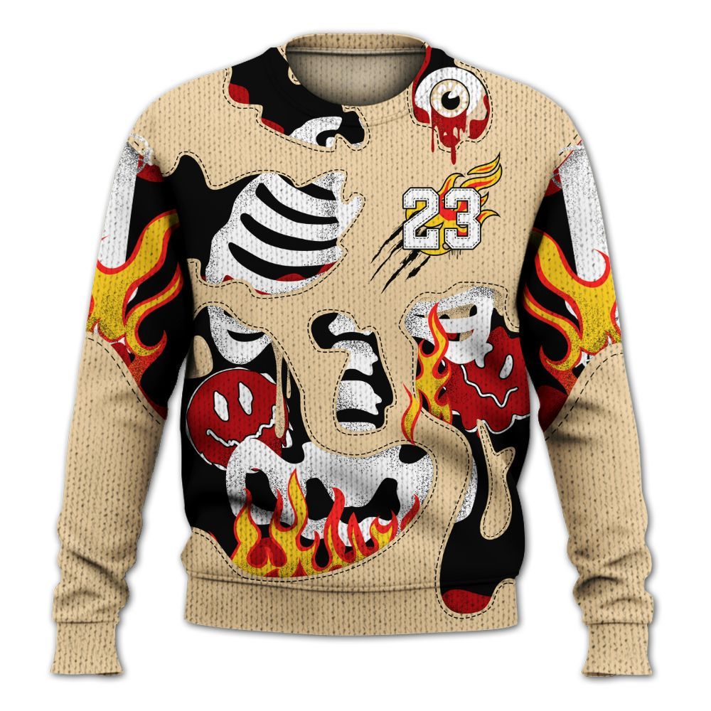 Knitted Sweater To Match Dunk Low Strawberry Waffle - Skeleton Smile Flame Drip
