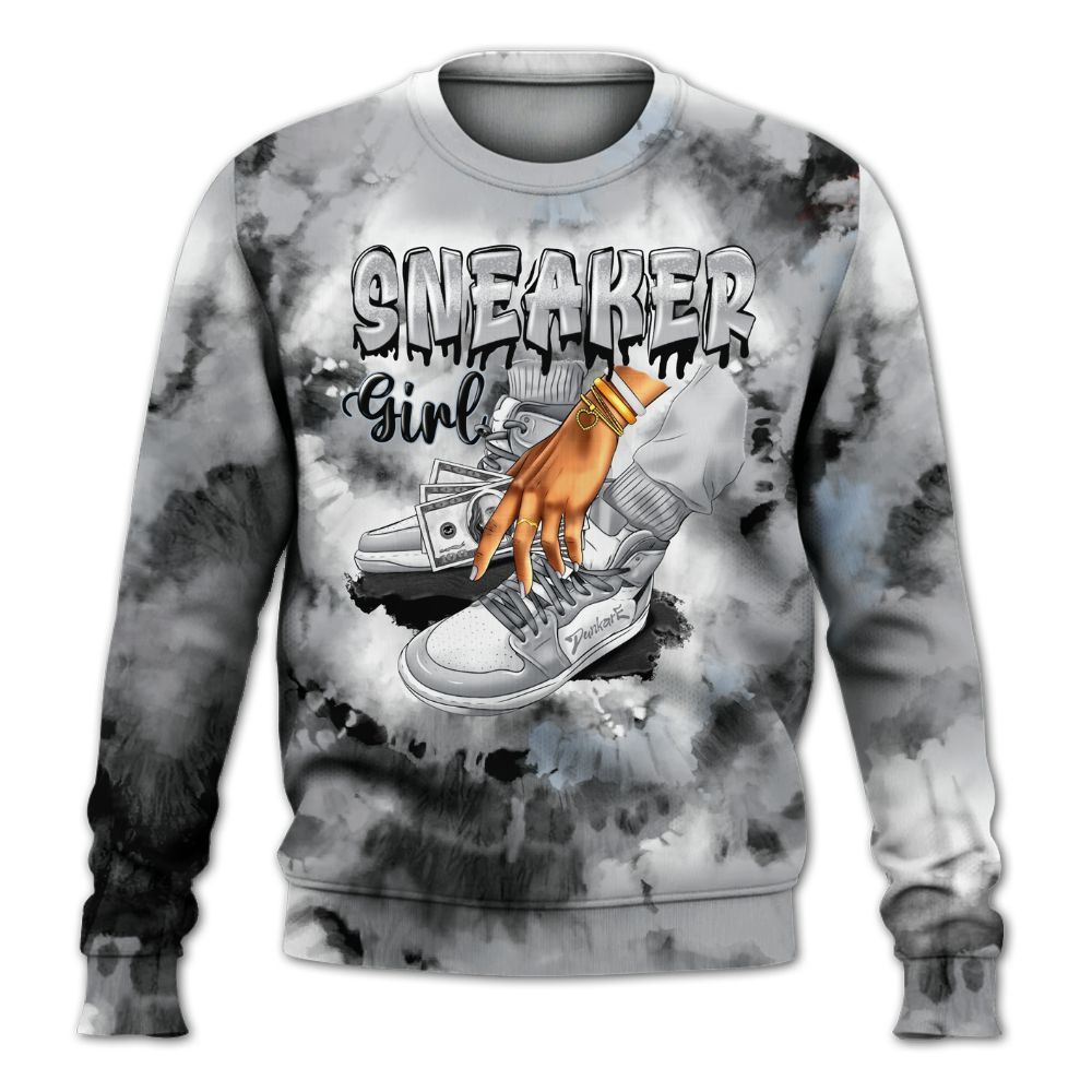 Sweatshirt To Match Low OG Wolf Grey 1s - SNEAKER Girl Money Drip Tie Dye All Over Print