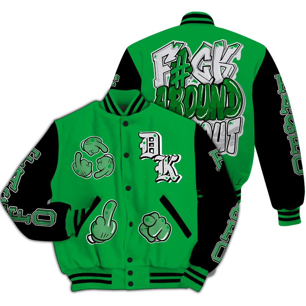 Varsity Jacket To Match Low Lucky Green 1s - F Around Find Out Graphic All Over Print
