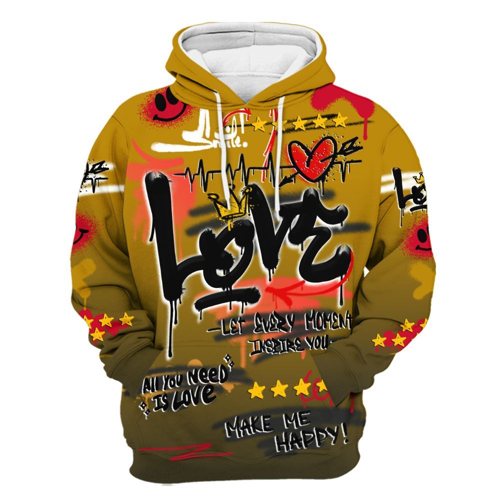 Hoodie To Match Ja 3 Raptor - Happy Love Beats Graffiti Streetwear All Over Print