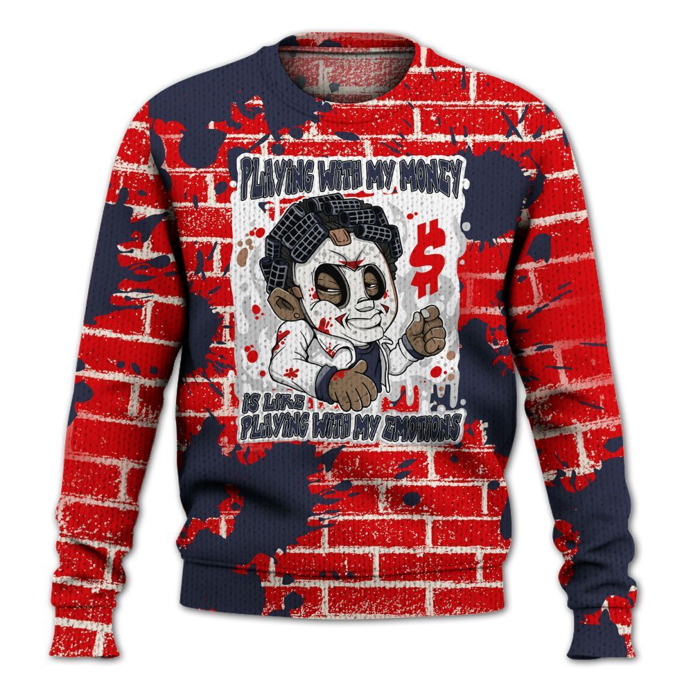 Knitted Sweater To Match Low OG Howard University 1s - Playing With My Money Graphic Halloween