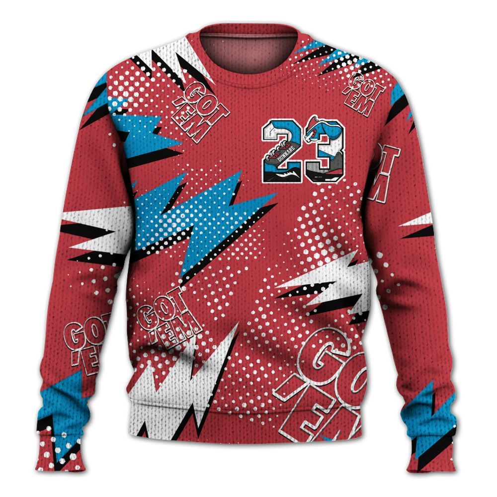 Knitted Sweater To Match High OG University Red Dark Powder Blue 1s - Custom Name Number 23 5s