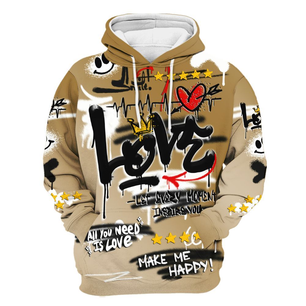 Hoodie To Match Max 96 Low Black White Gold - Happy Love Beats Graffiti Streetwear All Over Print