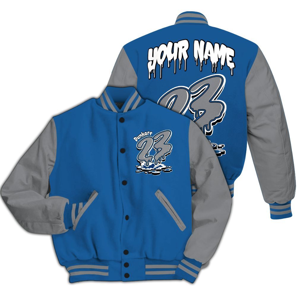 Varsity Jacket To Match French Blue 13s - Custom Name 23 Drip All Over Print