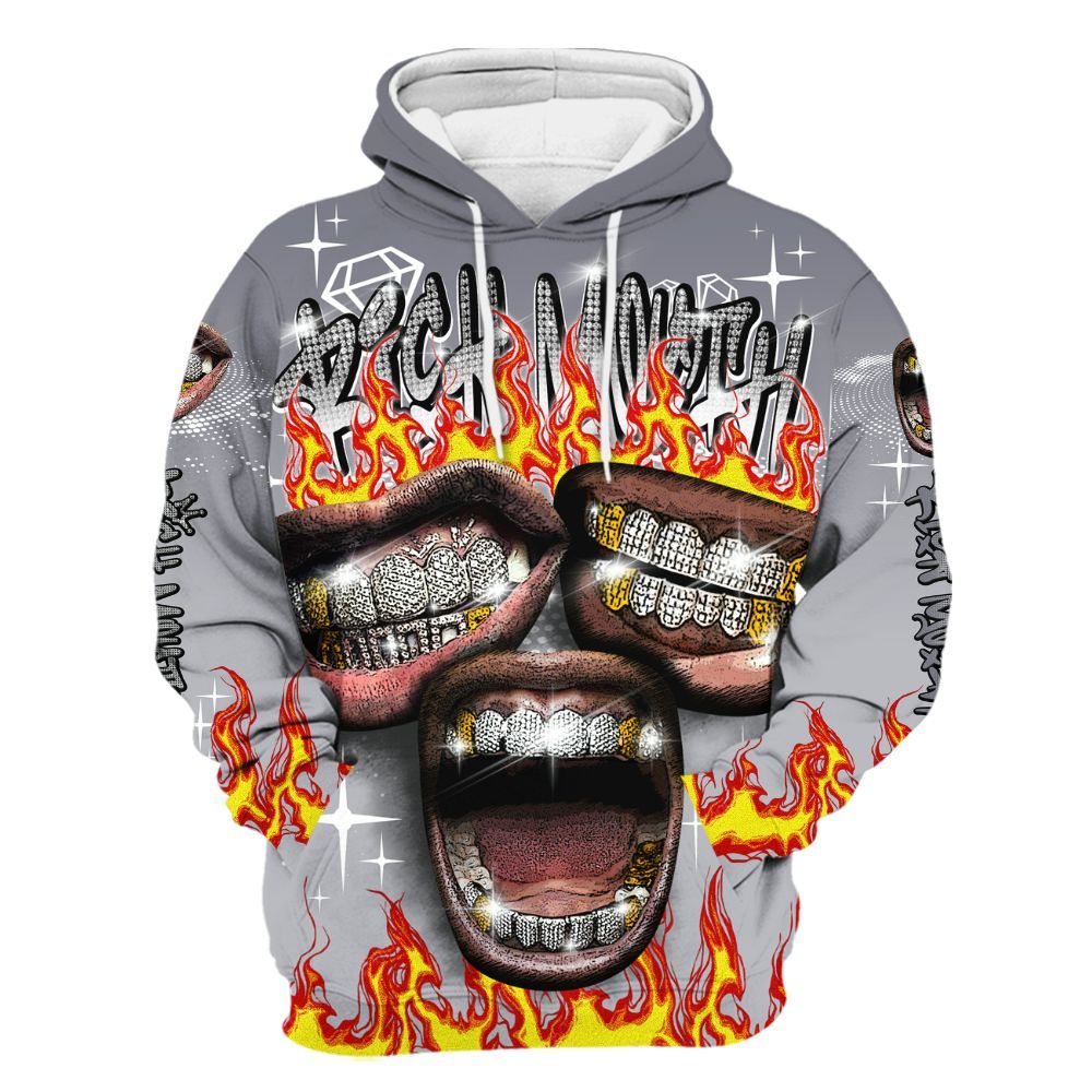 Hoodie To Match Low Cement Grey 11s - Rich Mouth Fire Rap Retro 90s All Over Print