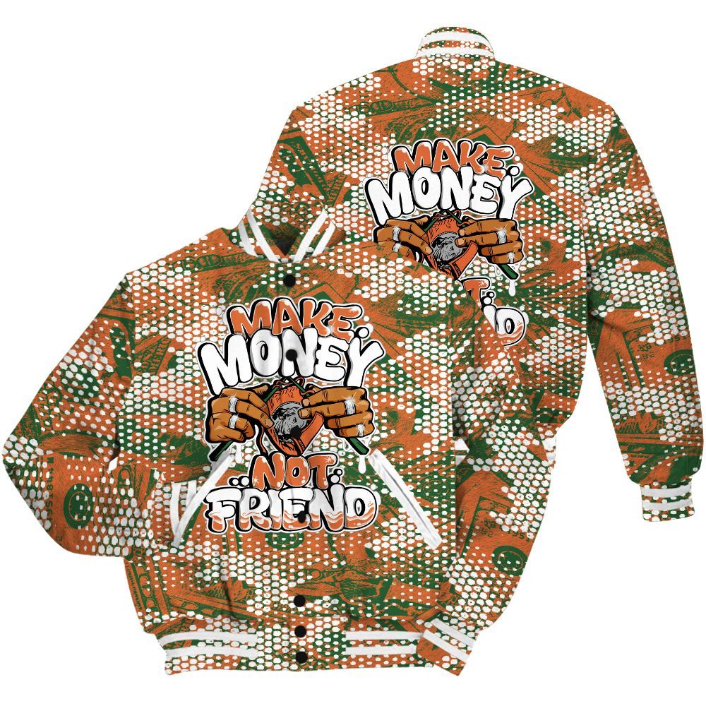Varsity Jacket To Match Low Miami 5s Shirt - Make Moneys Not Friend Graphic Banknotes All Over Print