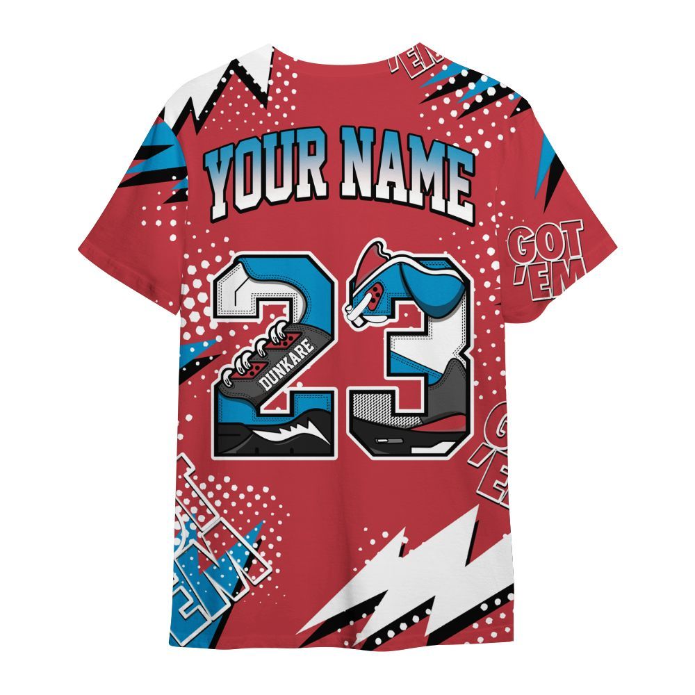 Shirt To Match High OG University Red Dark Powder Blue 1s - Custom Name Number 23 5s All Over Print
