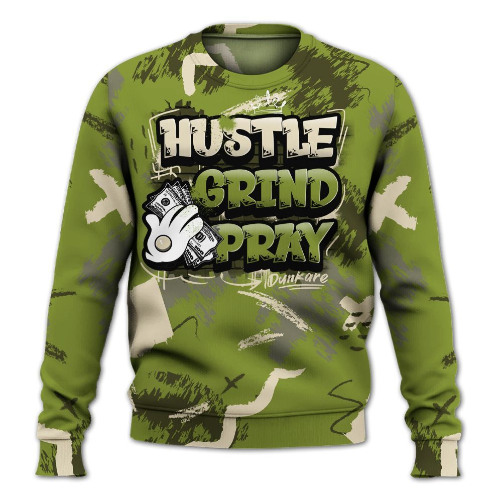 Sweatshirt To Match SB Dunk Low Asparagus - Hustle Grind Pray Retro All Over Print
