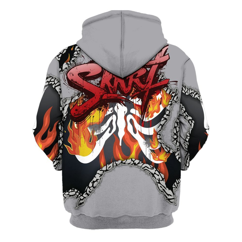 Hoodie To Match Cement Grey 3s - Skeleton On Fire Skrrt All Over Print