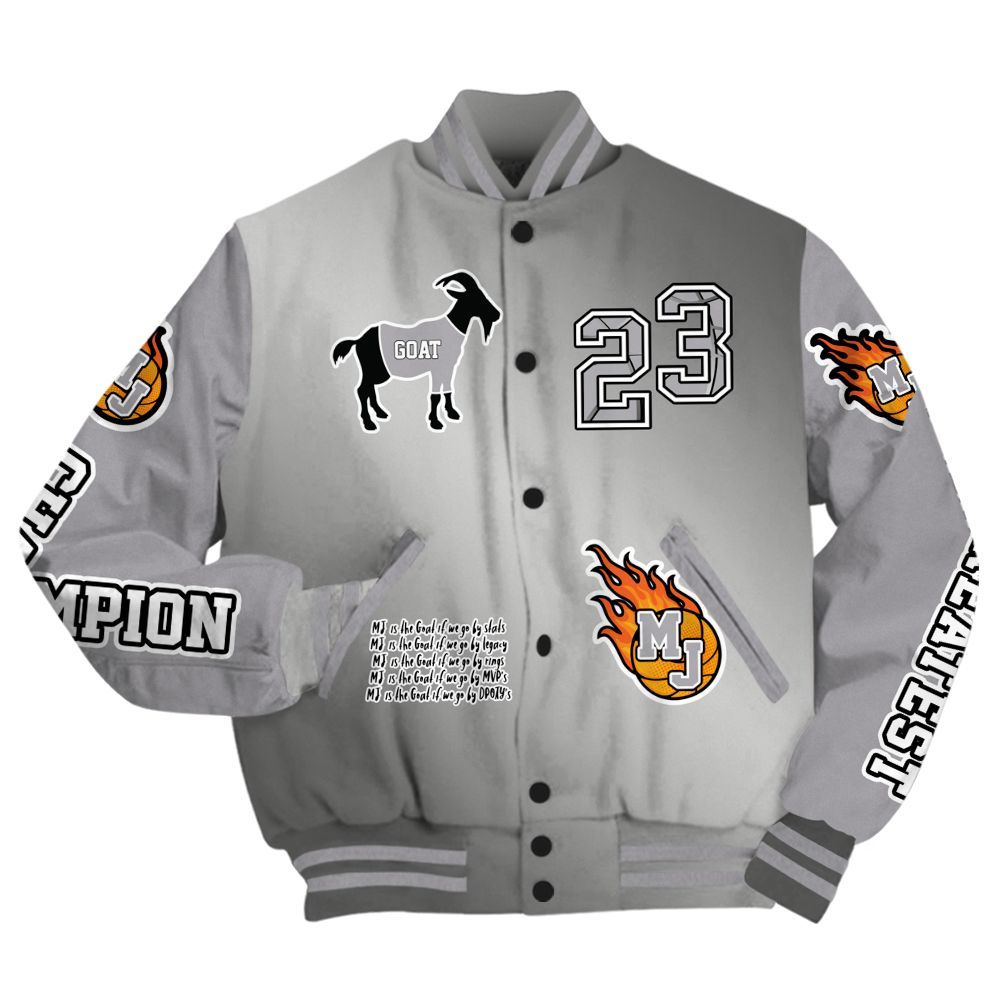 Varsity Jacket To Match Metallic Silver 14s - 23 G.0.A.T Jump Up Basketball All Over Print