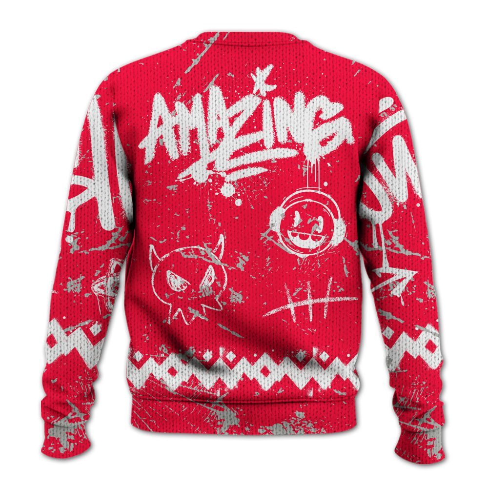 Knitted Sweater To Match Retro Fire Red 3s - Friday Sneaker Crayon