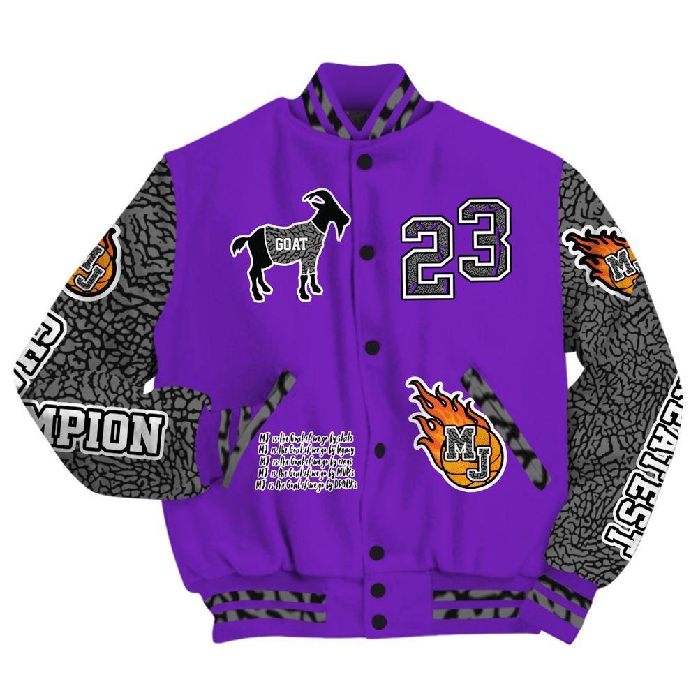Varsity Jacket To Match Retro Dark Iris 3s - 23 G.0.A.T Jump Up Basketball All Over Print
