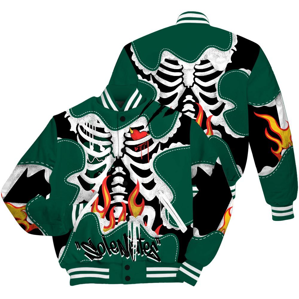 Varsity Jacket To Match Oxidized Green 4s - Skeleton Burning Heart Drip All Over Print