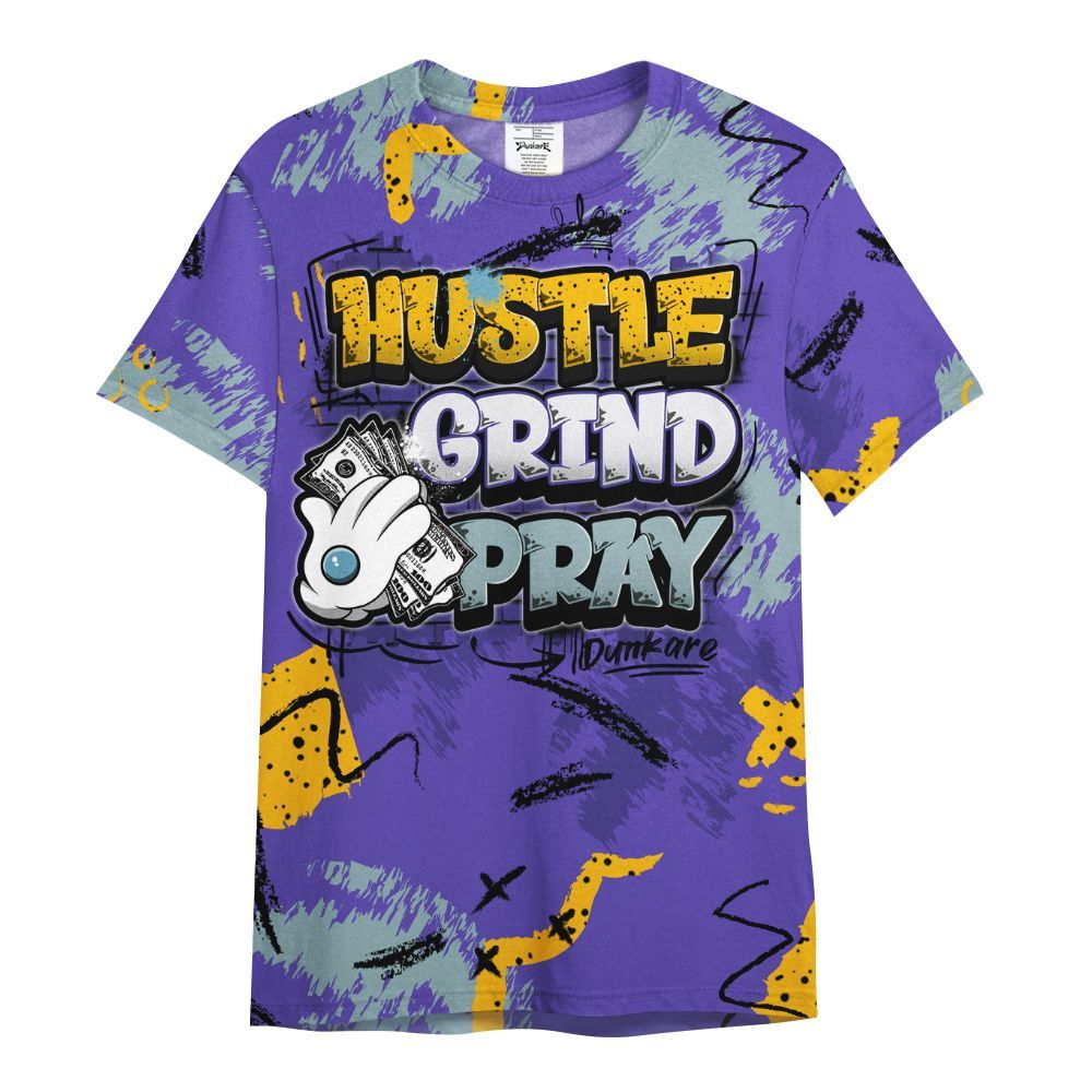 Shirt To Match Imperial Purple 4s - Hustle Grind Pray Graphic Street Style All Over Print