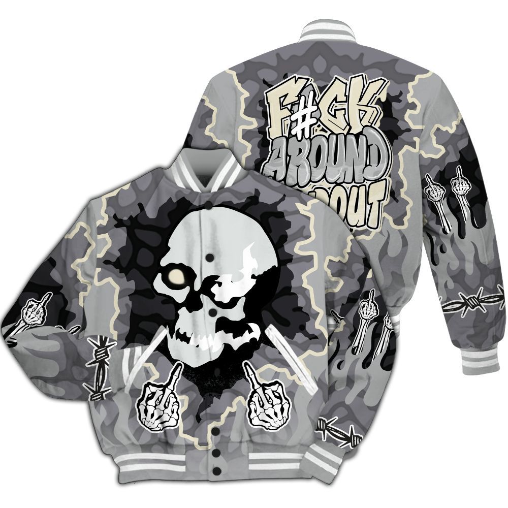 Varsity Jacket To Match Cement Grey 3s - F Around Find Out Graphic Trapped All Over Print