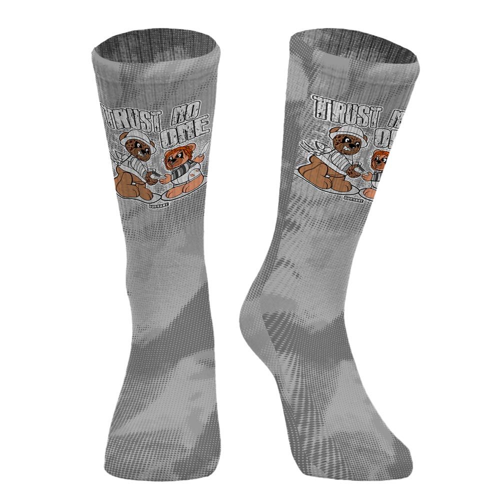 Sock To Match Black Wolf Grey 12s - Trust No One Bear Halloween Abstract Halftone