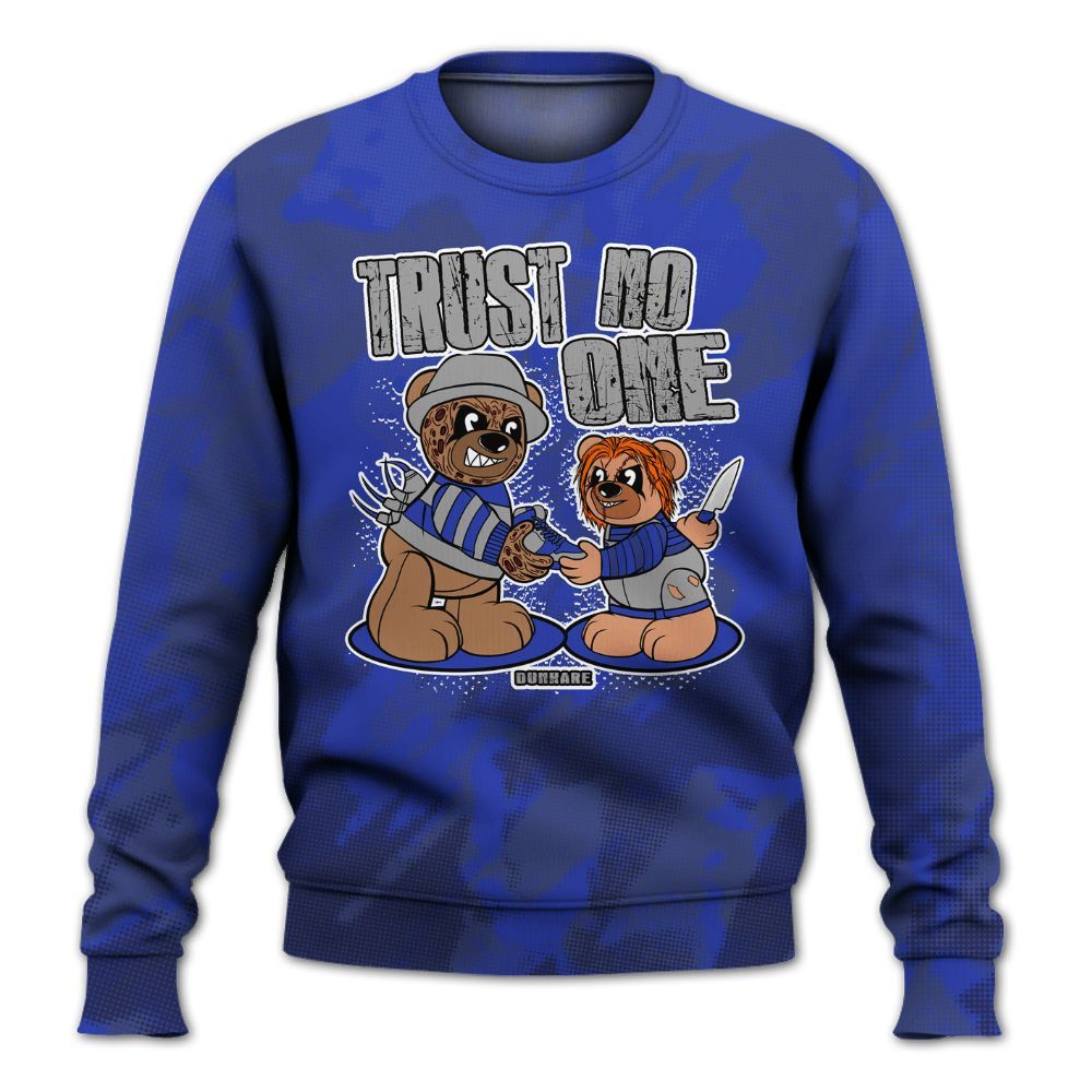 Sweatshirt To Match Air Max Plus Black Racer Blue - Trust No One Bear Abstract Halftone All Over Print