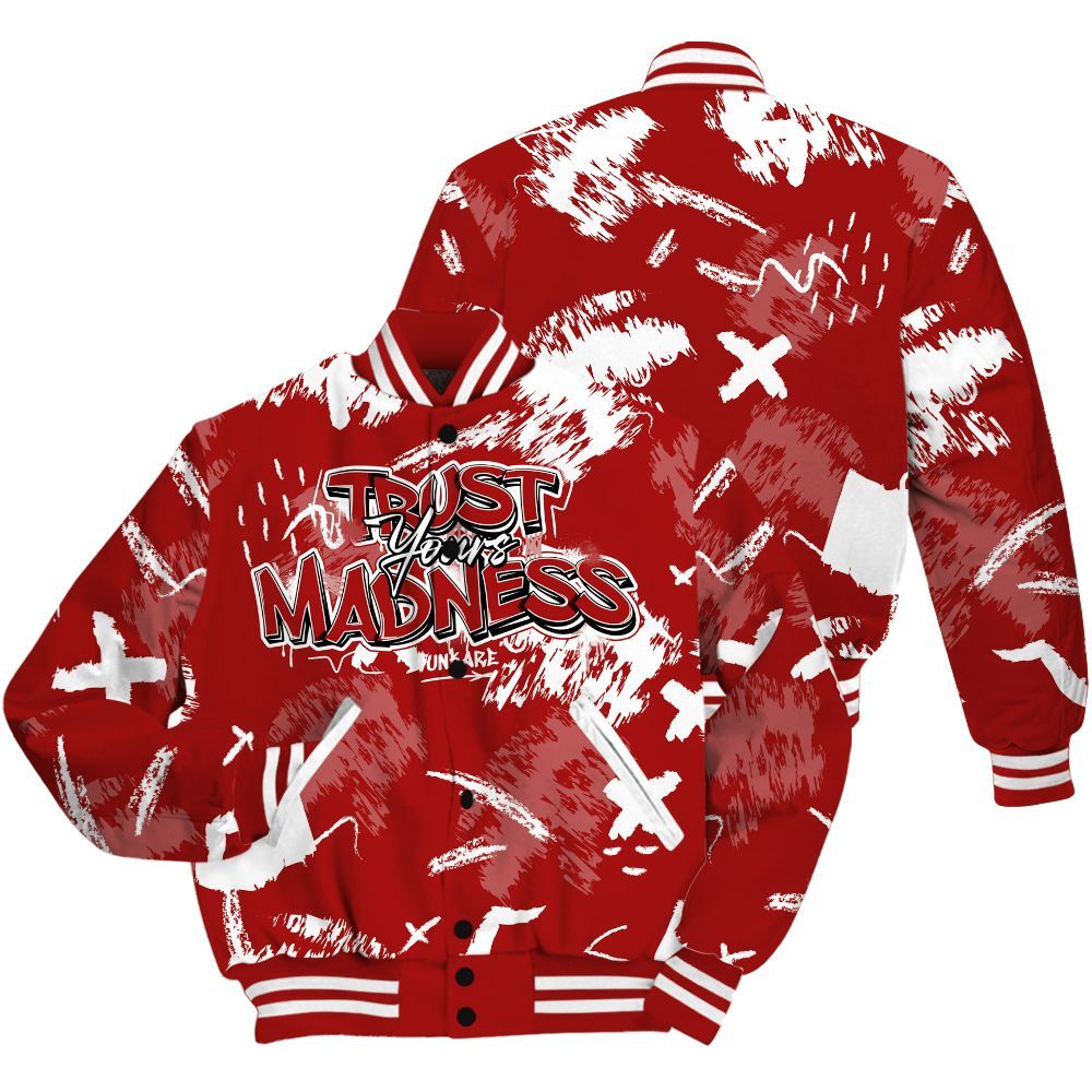 Varsity Jacket To Match Red Taxi 12s - Trust Your Madness Retro Red Taxi 12s Outfit All Over Print