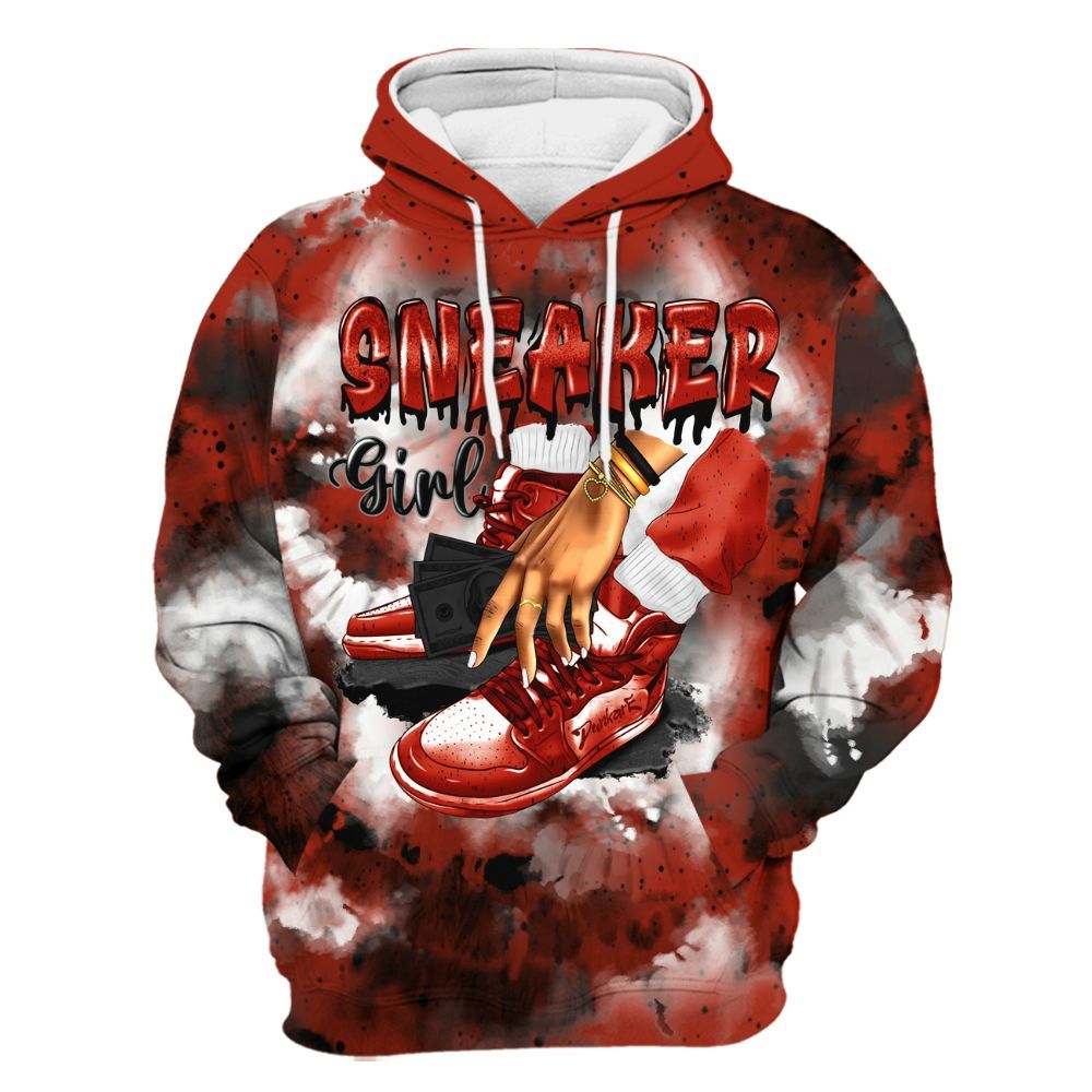 Hoodie To Match Red Cement 4s - SNEAKER Girl Money Drip Tie Dye All Over Print